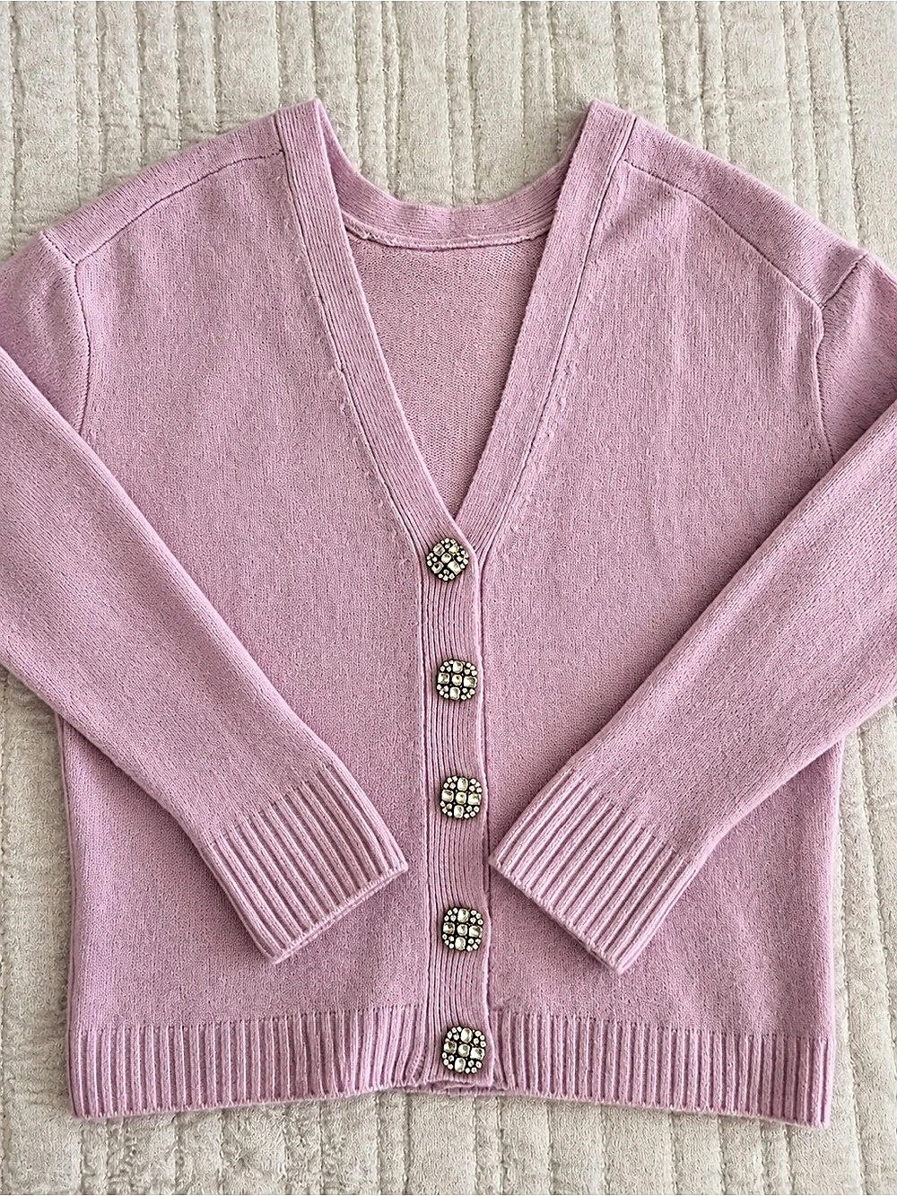 Lilac Jeweled Button Cardigan Like New